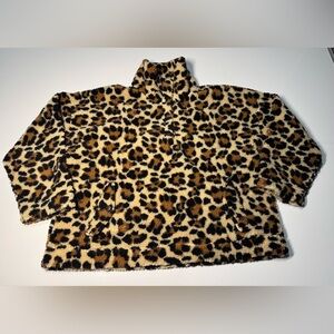 J. Crew Vintage Fleece Leopard Print Sherpa Sweatshirt Pullover Women XXL
